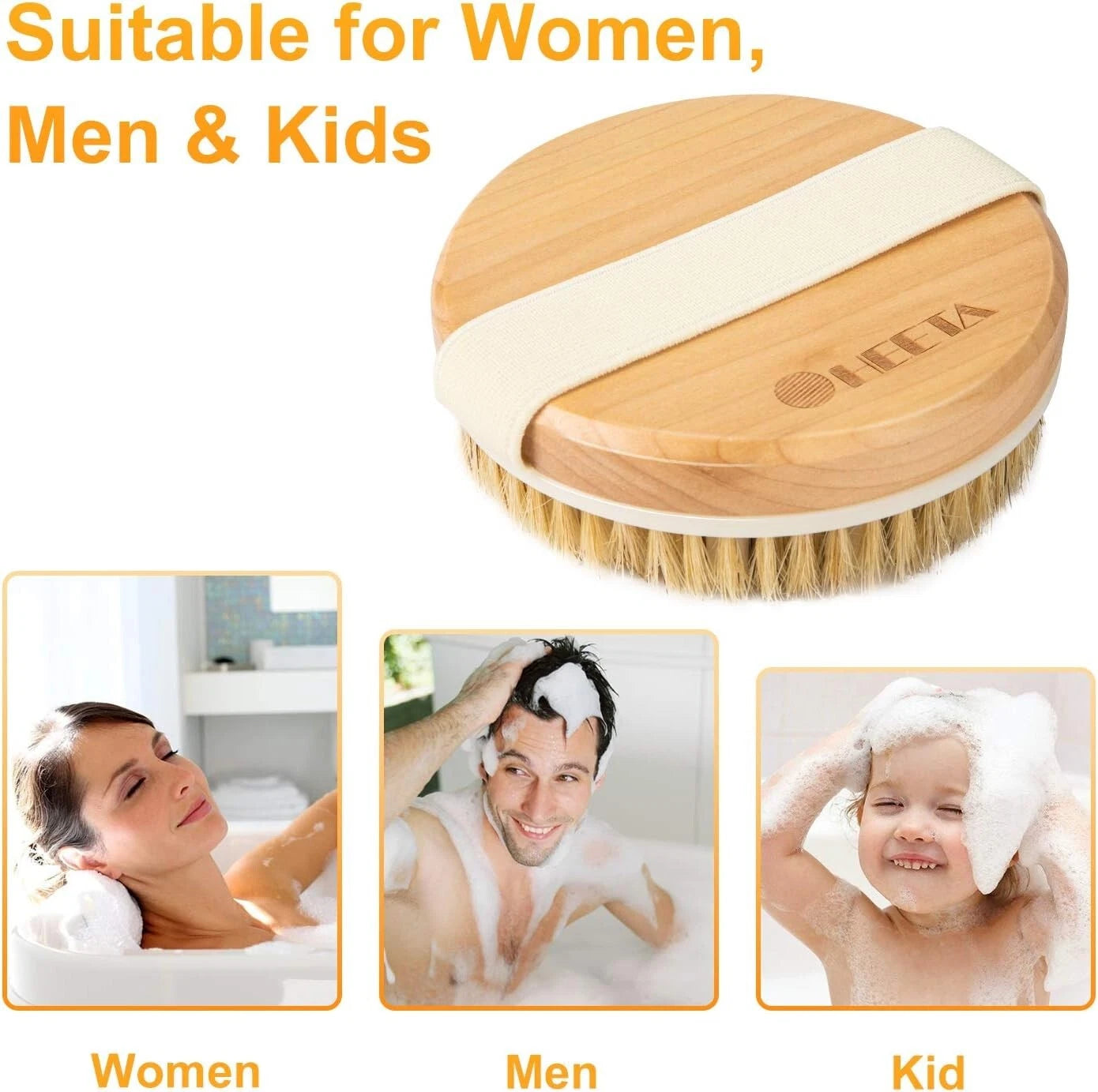 Body Back Bath Brush Shower Scrubber W/ Bristles for Shower Wet Dry Exfoliating