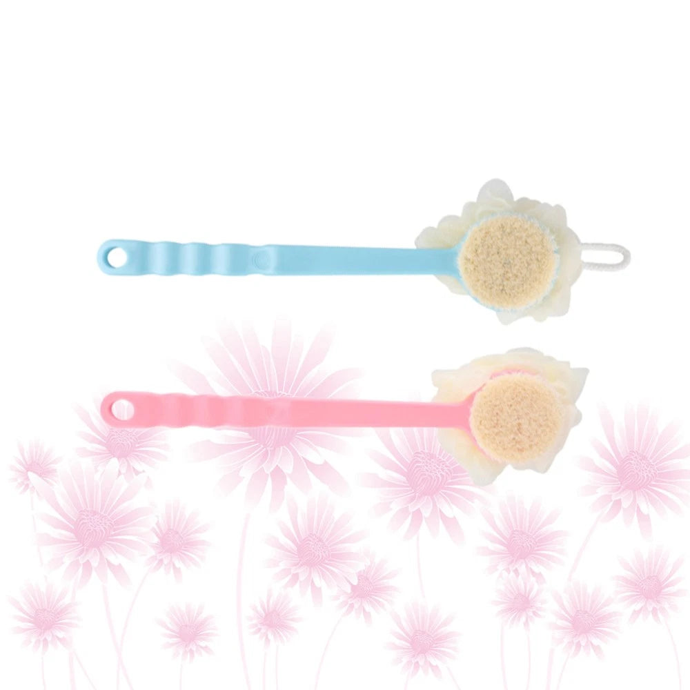 2 Pcs Back Rub Bath Brush Body Shower Scrubber Flower Long Handle