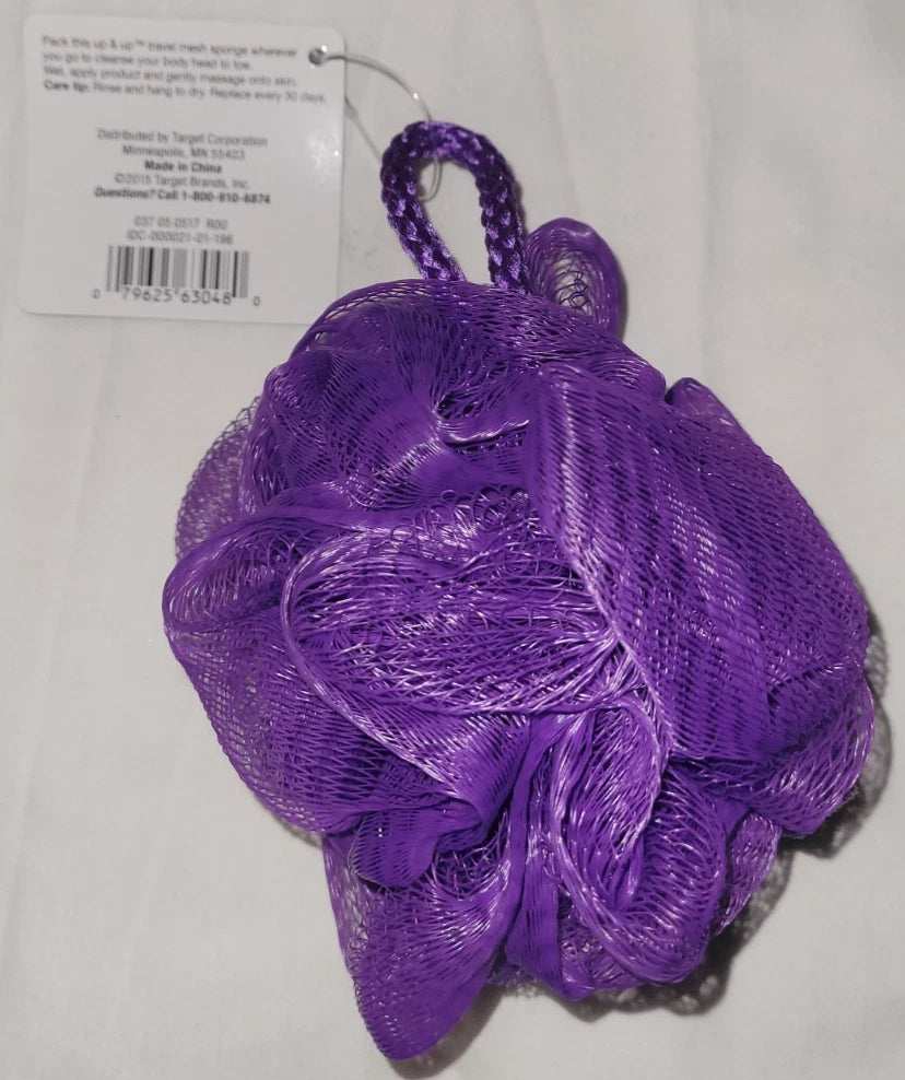 🚿 1 Pc 🚿 3 Inch Mini Loofah Travel Size Shower Sponge Pouf Mesh🚿PURPLE🚿