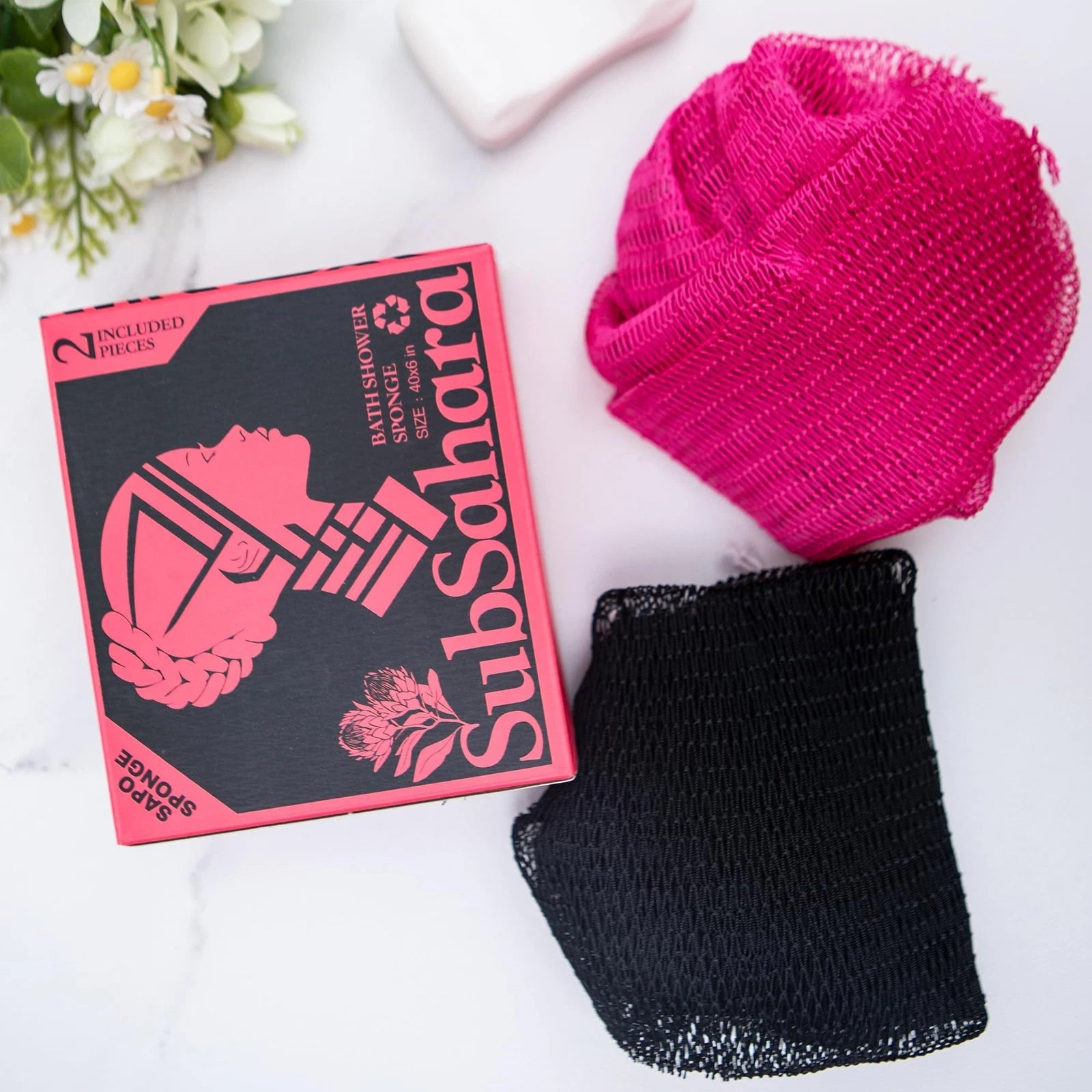 SubSahara Authentic African Net Sponge - 2 Pieces Exfoliating Scrubber for All