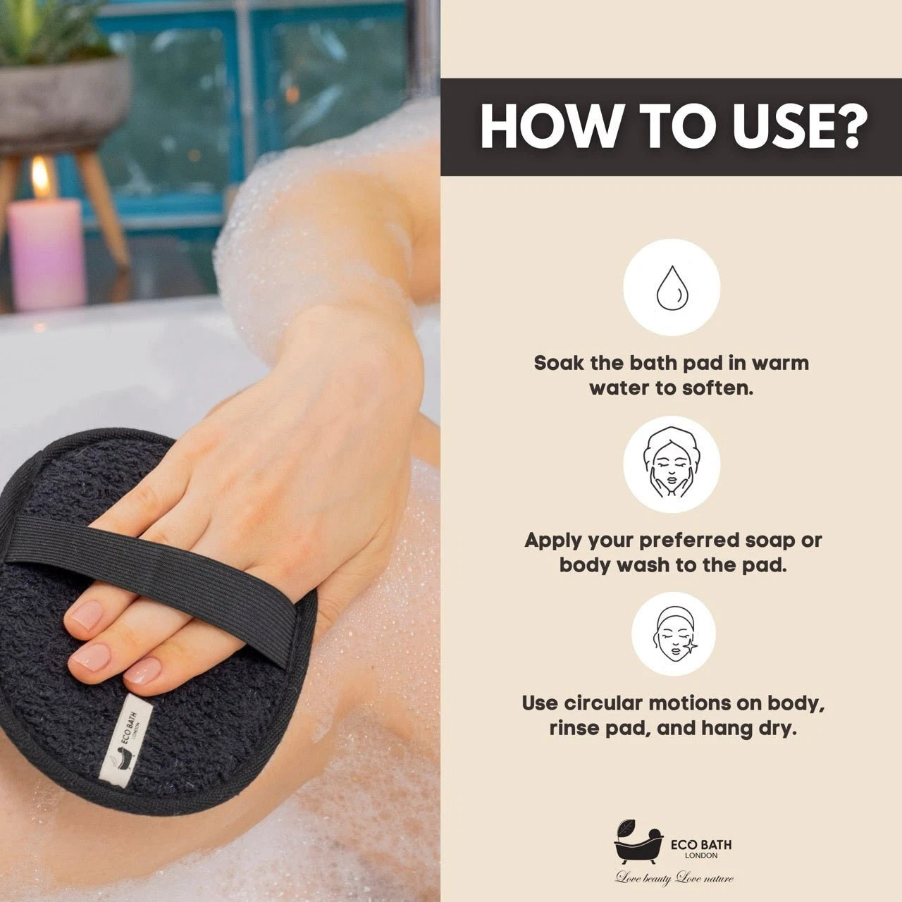 Natural Sisal Hemp Bath Pad Black