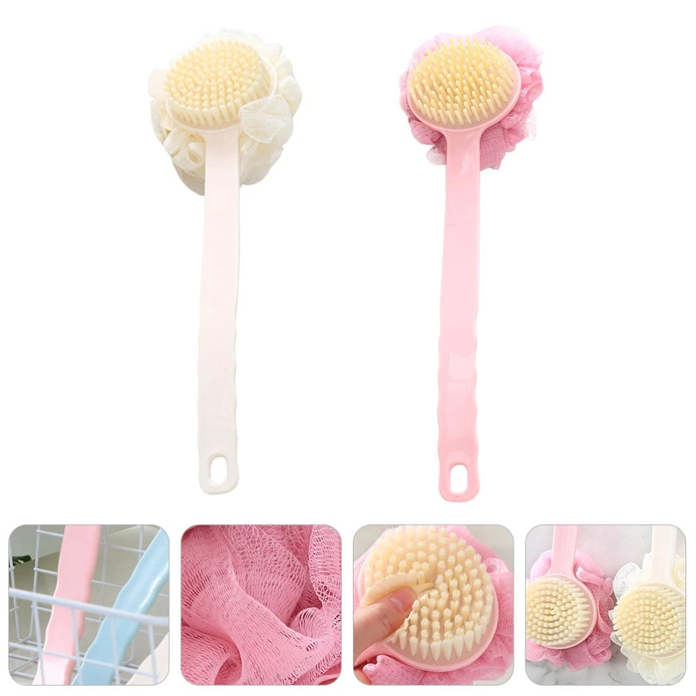 2 Pcs Back Rub Bath Brush Man Miss Body Scrubber Long Handle Brushes