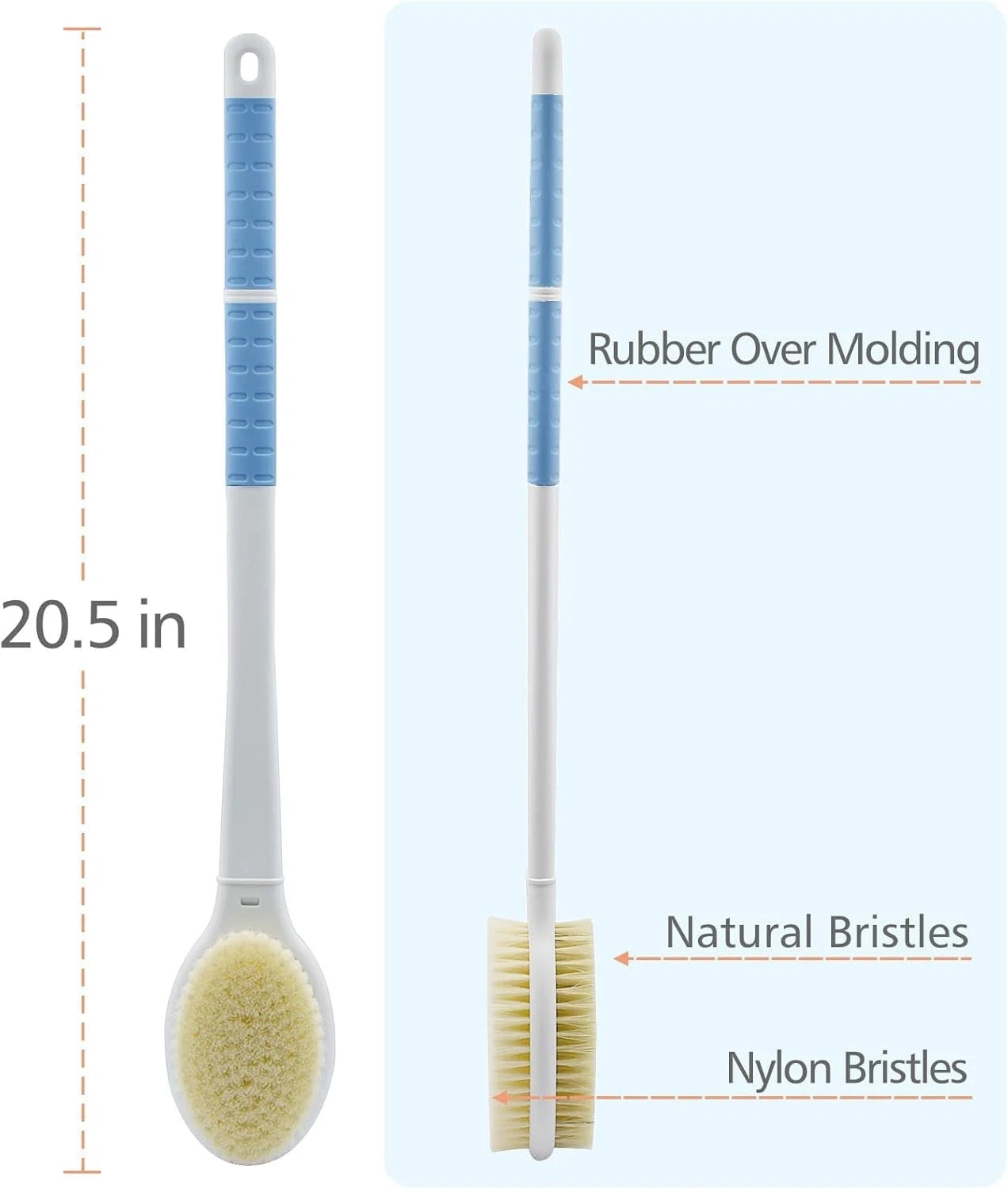 Shower Brush with Soft and Stiff Bristles 20 Extra Long Handle DualSided Back
