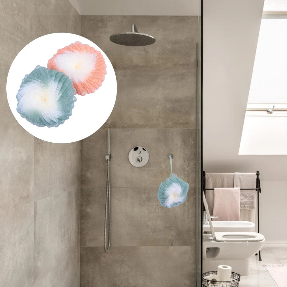 2Pcs Bath Sponge Body Scrubber Pouf Shower Ball Brush for Women and Men