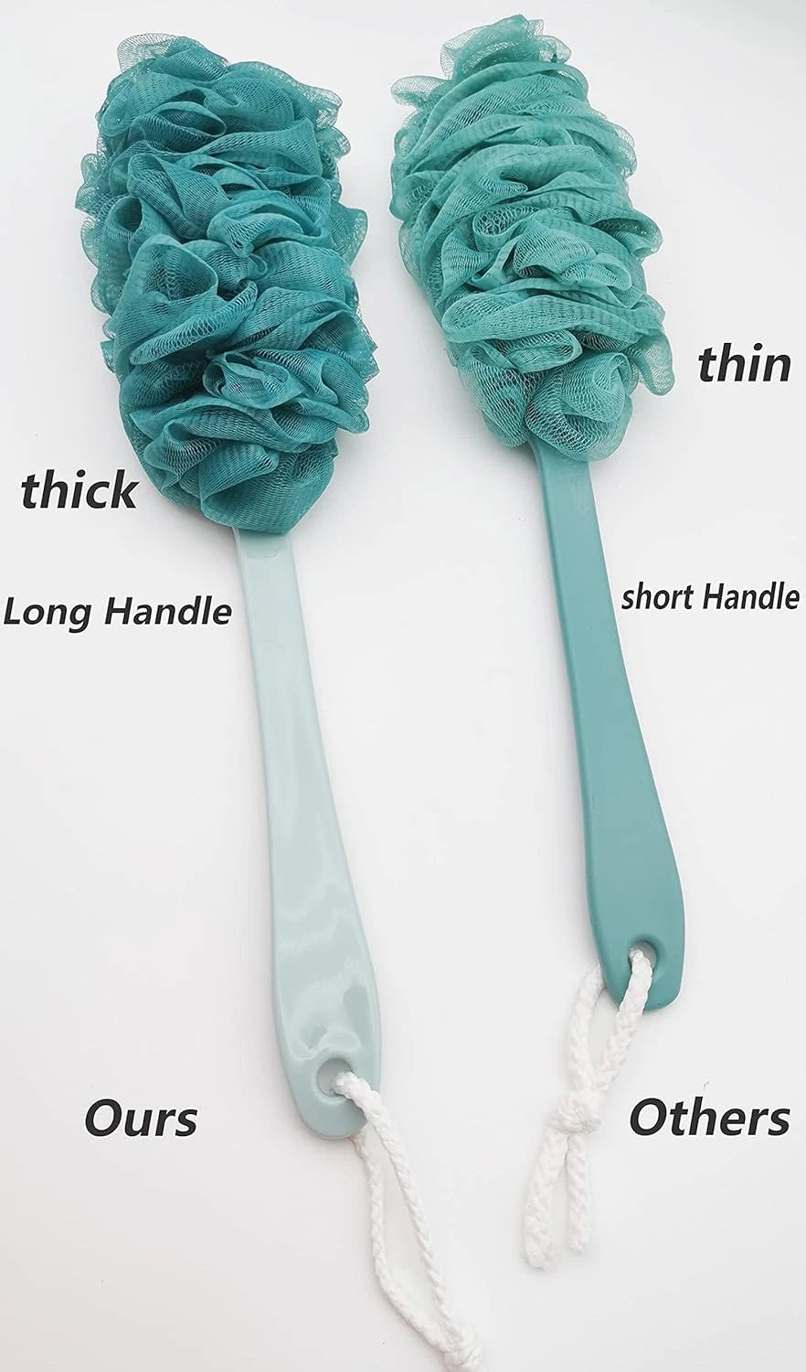 Blue Loofah Back Scrubber, Long Handle Exfoliating Shower Brush for All Skin