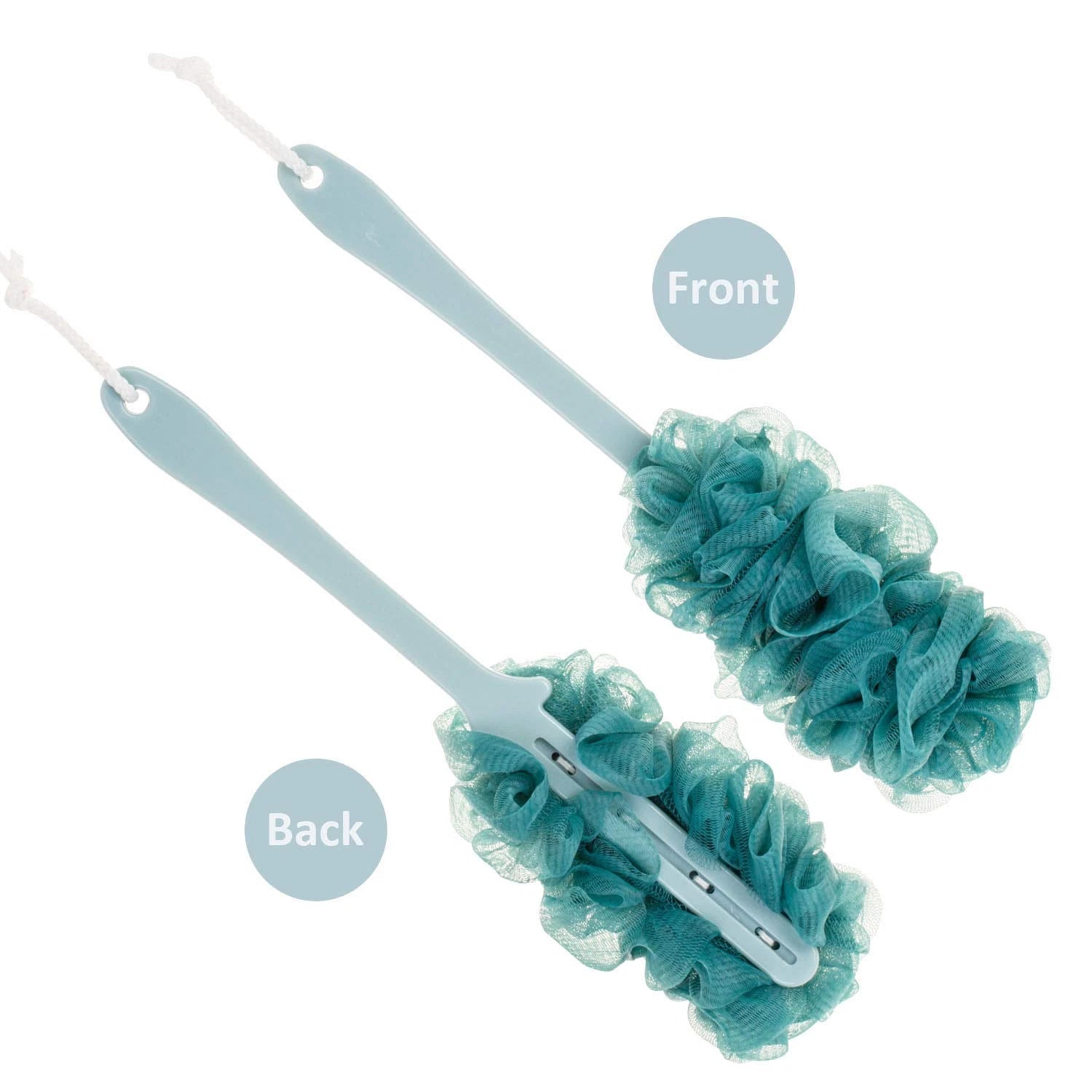 Blue Loofah Back Scrubber, Long Handle Exfoliating Shower Brush for All Skin