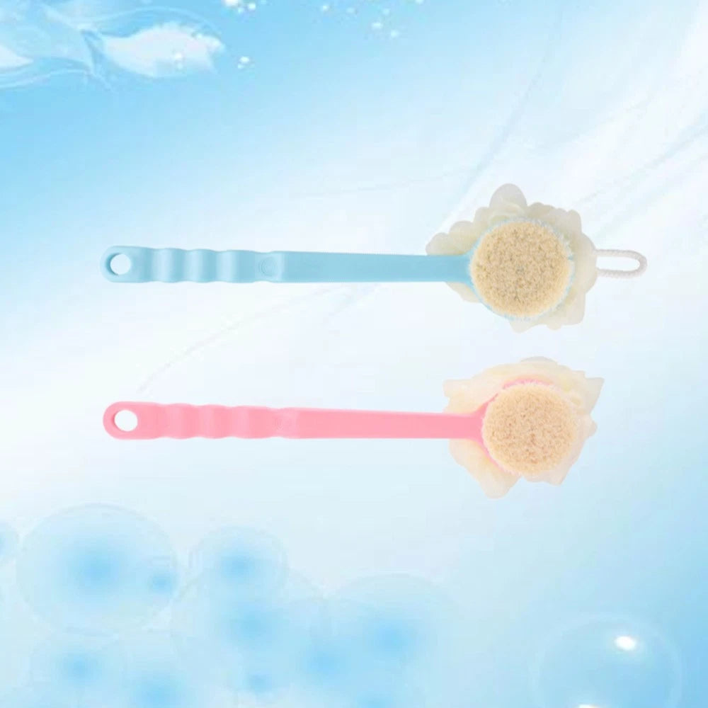 2 Pcs Back Rub Bath Brush Body Shower Scrubber Flower Long Handle