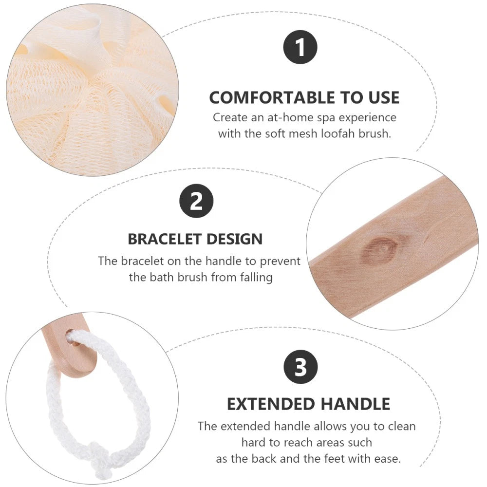 Exfoliating Shower Bath Sponge Brush with Long Handle and Loofah Mesh