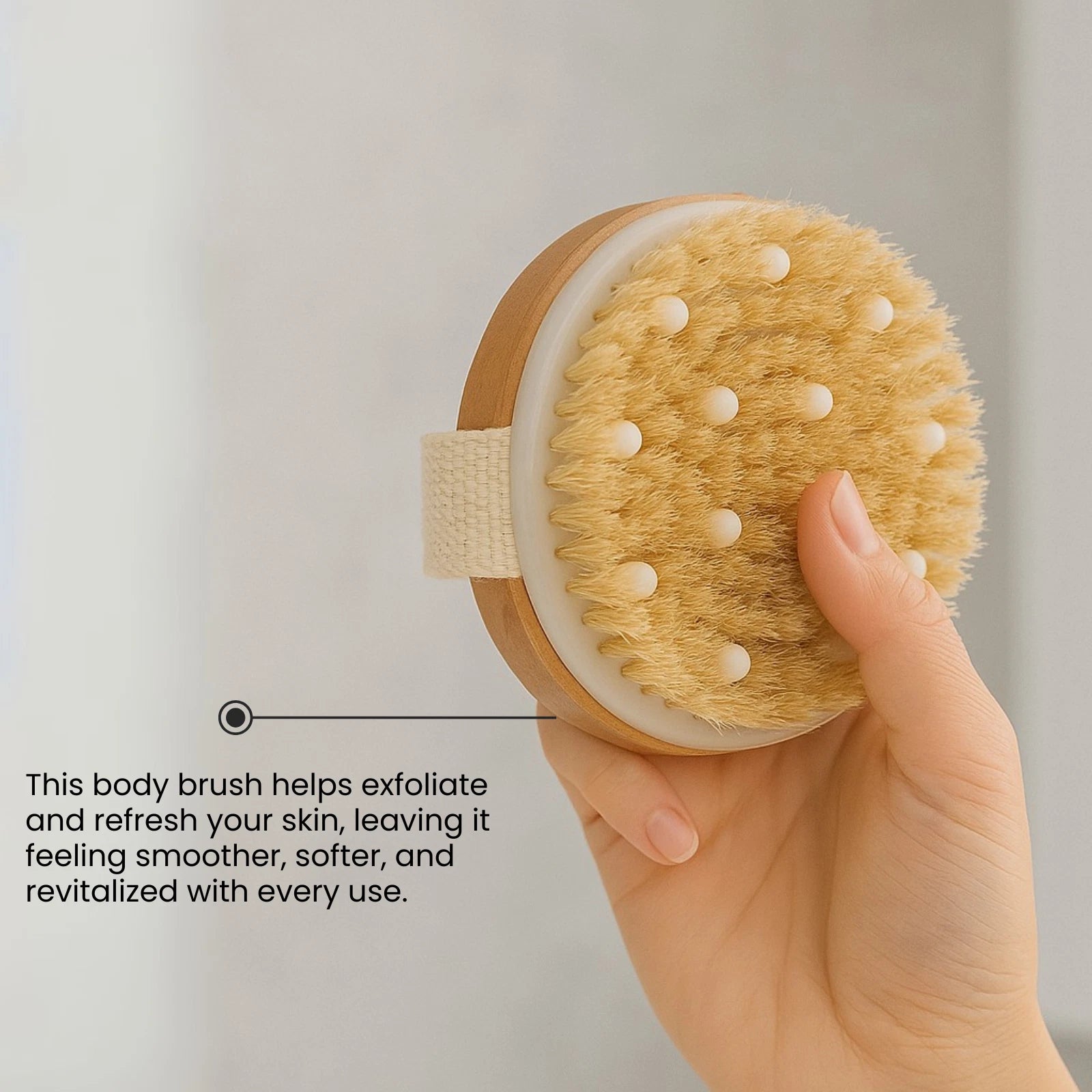 Relumins Wet & Dry Body Brush with Natural Wood Handle - Exfoliating Skin Brush
