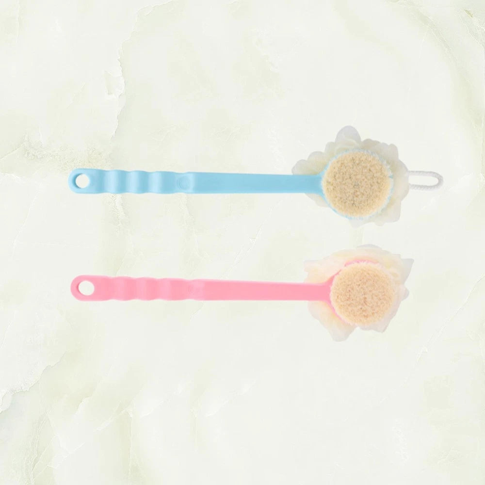 2 Pcs Back Rub Bath Brush Body Shower Scrubber Flower Long Handle