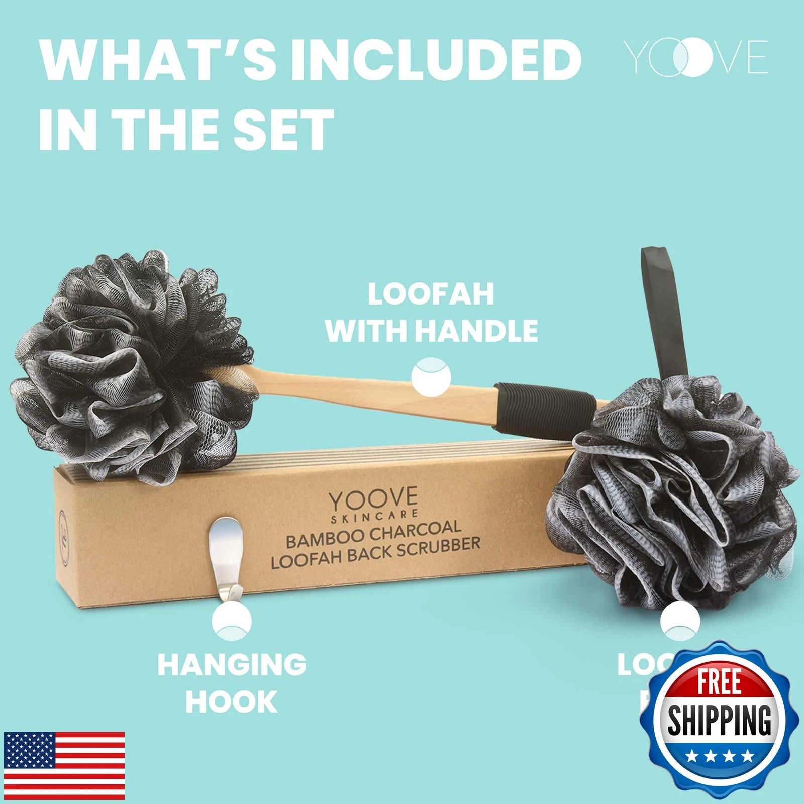 Bamboo Charcoal Infused Back Scrubber - Loofah with Handle | Exfoliating Show