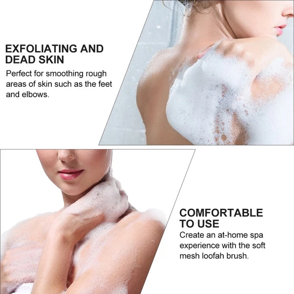 Exfoliating Shower Bath Sponge Brush with Long Handle and Loofah Mesh