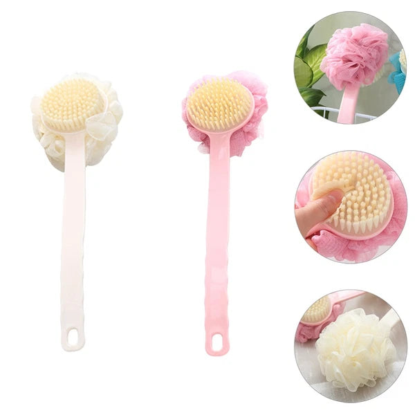 2 Pcs Back Rub Bath Brush Elderly Miss Body Shower Scrubber Exfoliator