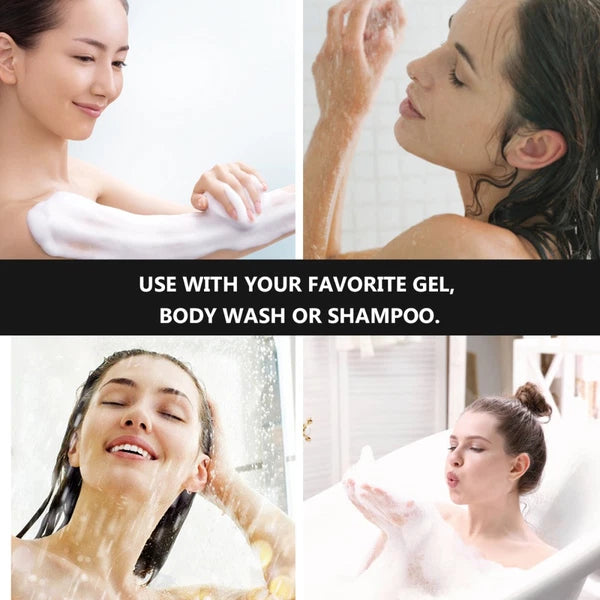 Exfoliating Shower Bath Sponge Brush with Long Handle and Loofah Mesh