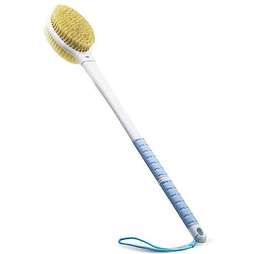 Extra Long Handle Shower Body Back Brush w/ Double-Sided Soft and Stiff Bristles