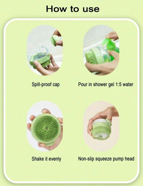 1PC Grey Pet Grooming Bath Massage Brush With Soap And Shampoo Dispenser  Sponge