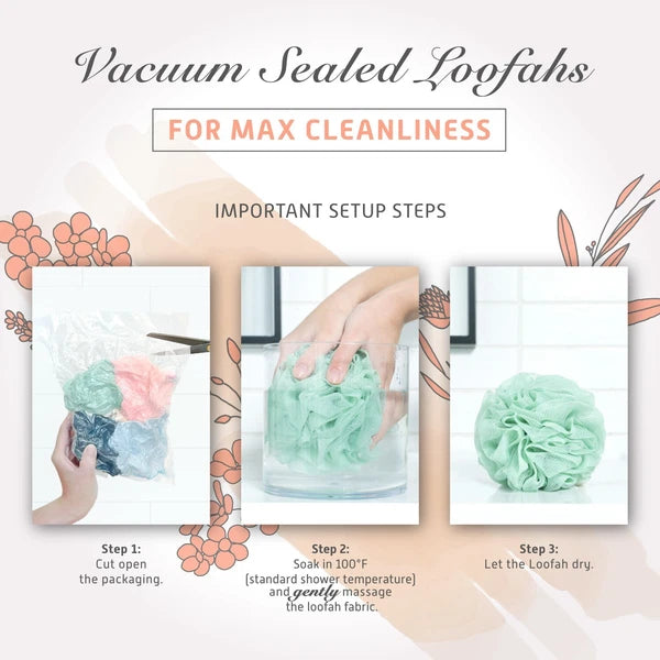 Deep Cleansing Loofah Sponge, Pack of 4, Bath and Shower, Exfoliating Body