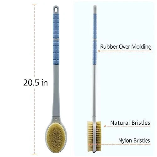 Extra Long Handle Shower Body Back Brush w/ Double-Sided Soft and Stiff Bristles