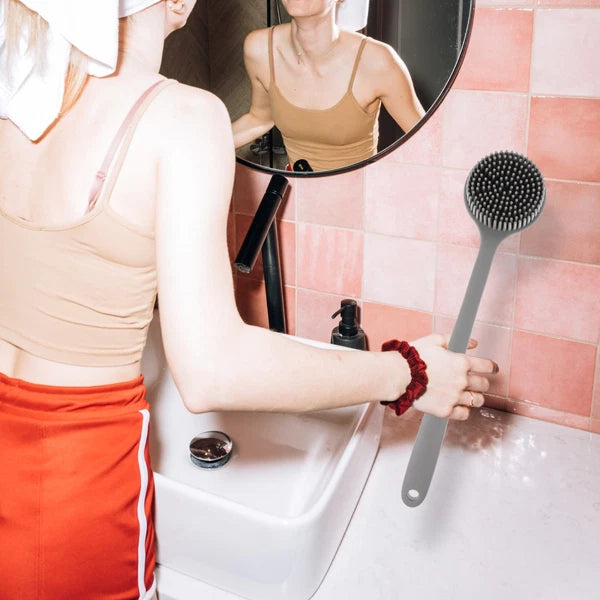 Silicone Bath Brush Man Body Scrubber Back for Shower Long Handle