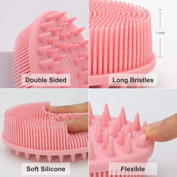 2-in-1 Bath and Shampoo Body Brush Silicone Exfoliating Scrubber Pink