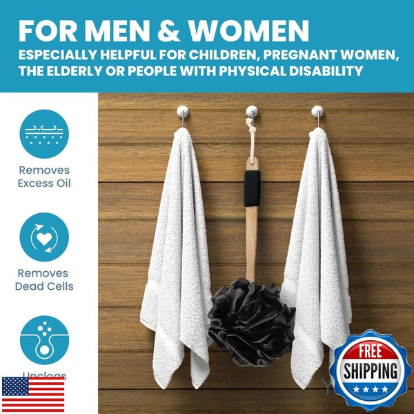 Bamboo Charcoal Infused Back Scrubber - Loofah with Handle | Exfoliating Show