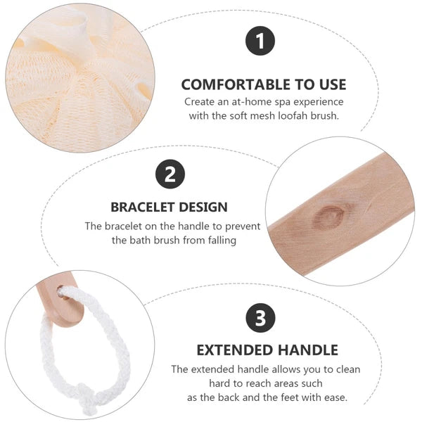 Exfoliating Shower Bath Sponge Brush with Long Handle and Loofah Mesh