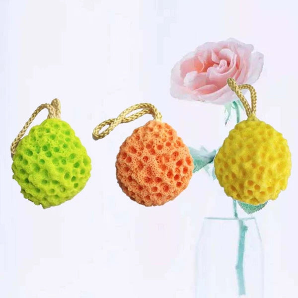3 Pcs Shower Brush Bath Sponge Honeycomb Structure Seaweed Cotton with Rope