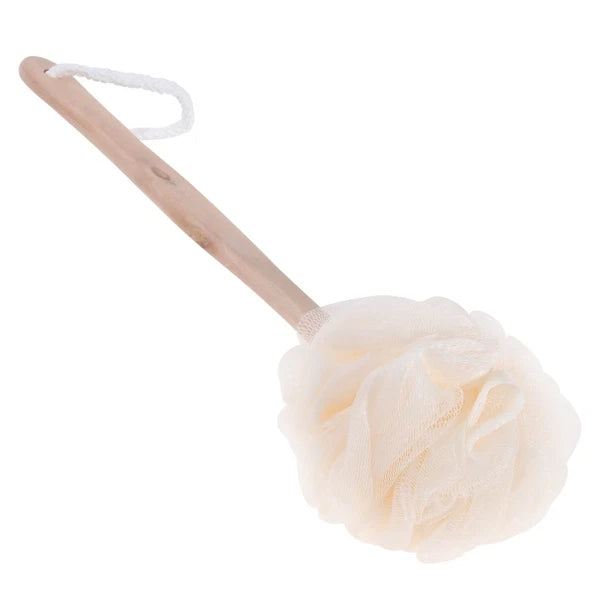 Exfoliating Shower Bath Sponge Brush with Long Handle and Loofah Mesh