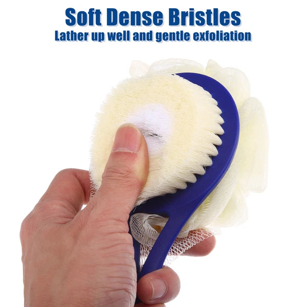 2pcs Bath Brush with Bristles for Back Shower with Long Handle Blue White