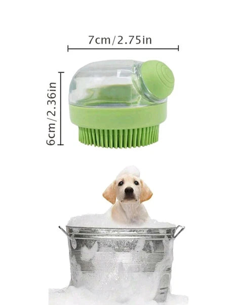 1PC Grey Pet Grooming Bath Massage Brush With Soap And Shampoo Dispenser  Sponge