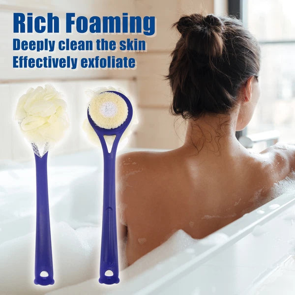2pcs Bath Brush with Bristles for Back Shower with Long Handle Blue White