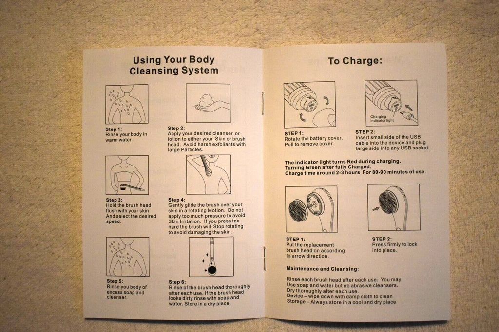 Blushly Rechargeable Exfoliating Body Brush: 6 Heads, 14"  Perfect for Showering