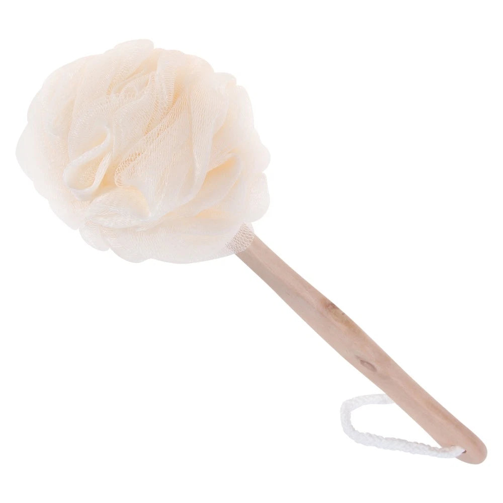 Exfoliating Shower Bath Sponge Brush with Long Handle and Loofah Mesh