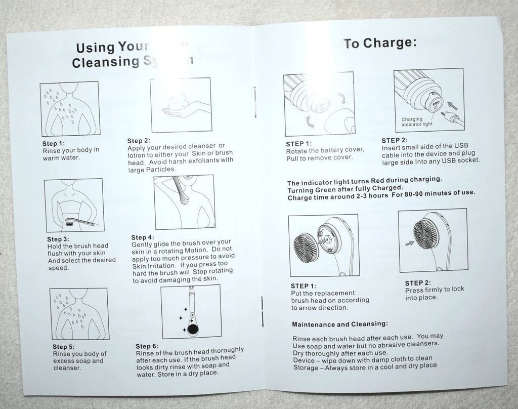 Blushly Rechargeable Exfoliating Body Brush: 6 Heads, 14"  Perfect for Showering