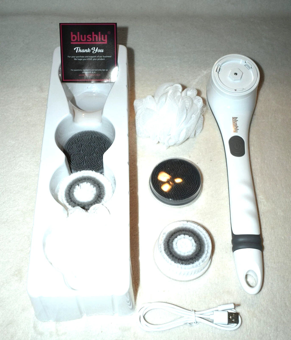 Blushly Rechargeable Exfoliating Body Brush: 6 Heads, 14"  Perfect for Showering