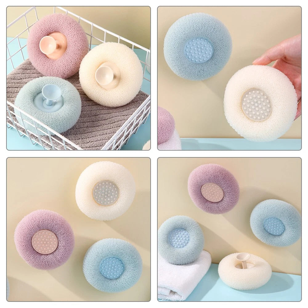 3 Pcs Bath Brush Miss Body Scrubbers Shower Puff with Suction Cup