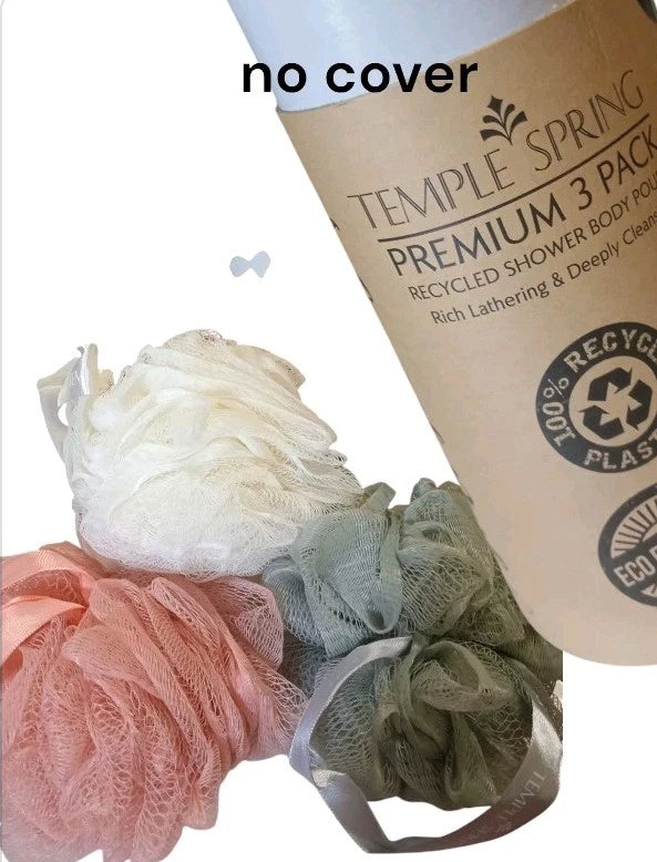 Temple Spring Eco Recycled Shower Pouf Bath Loofah Body Brush Mesh Sponge Exfoli