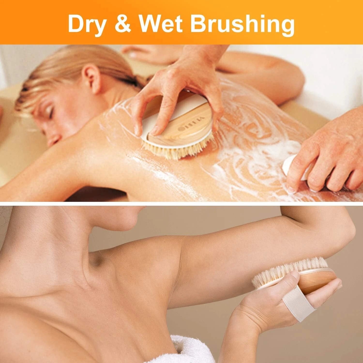 Body Back Bath Brush Shower Scrubber W/ Bristles for Shower Wet Dry Exfoliating