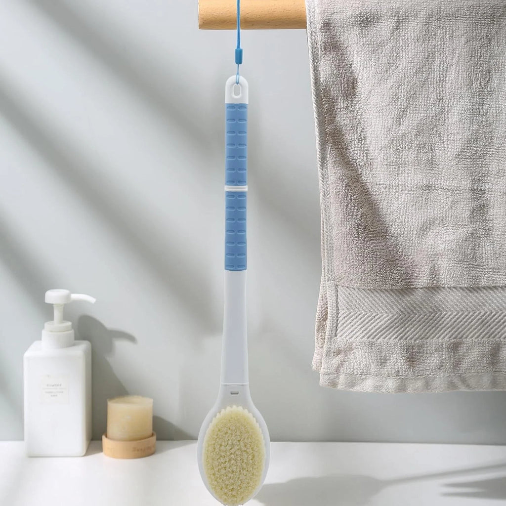 Shower Brush with Soft and Stiff Bristles 20 Extra Long Handle DualSided Back