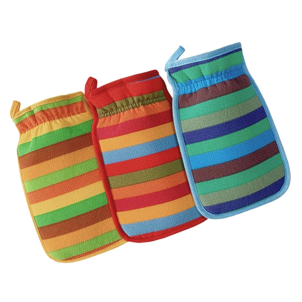 3 Pcs Bath Towel Gloves Back Brush for Shower Men Massage Cleaning