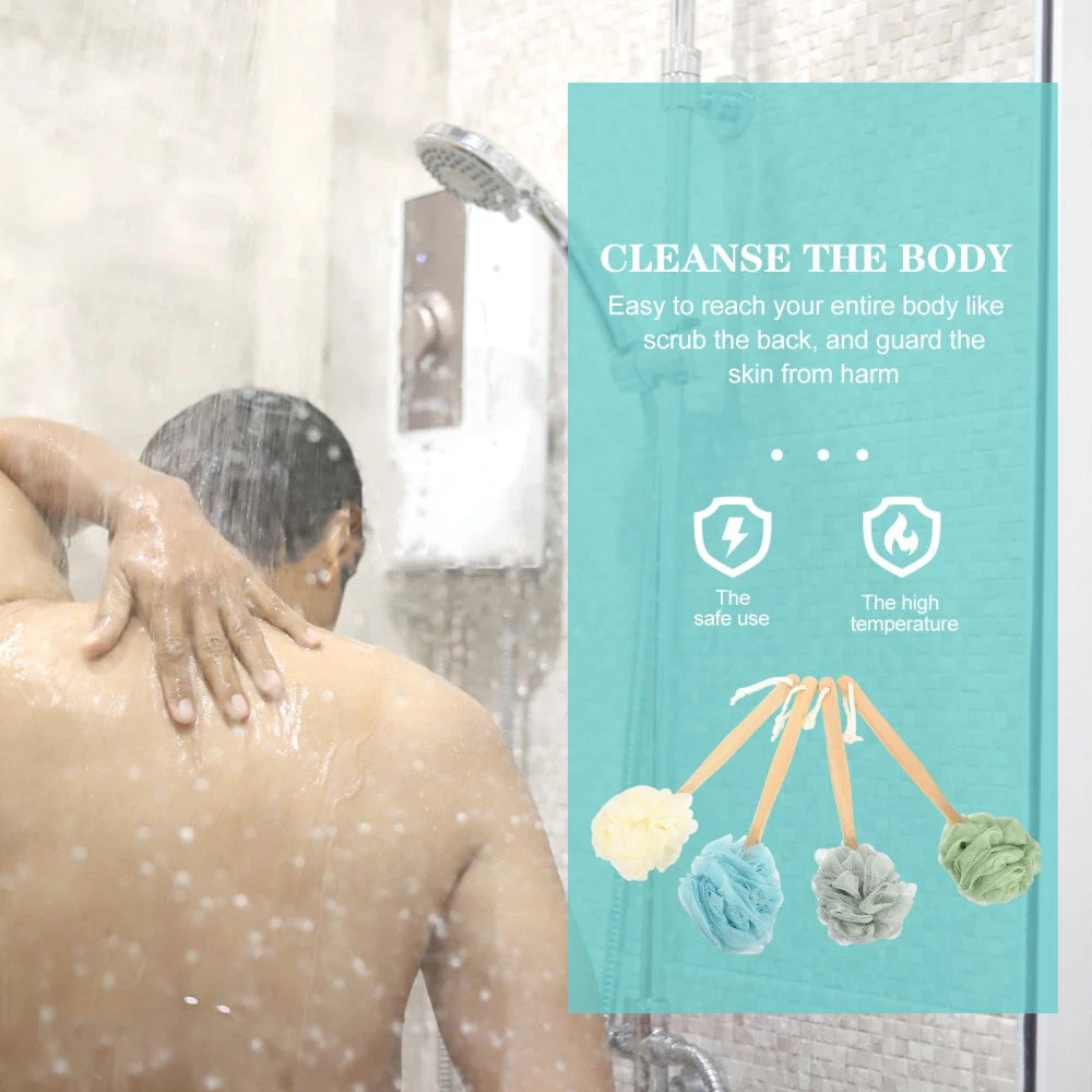 4 Pcs Bath Brush Rubs Back Ball Miss Man Scrubber Shower Long-handled Loofah