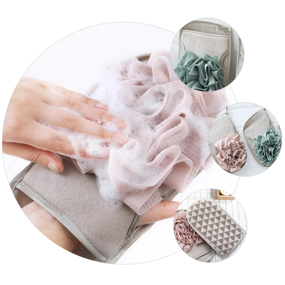 3 Pcs Shower Scrubber Sponge Bath Mitt Dual Side Exfoliating Body Brush