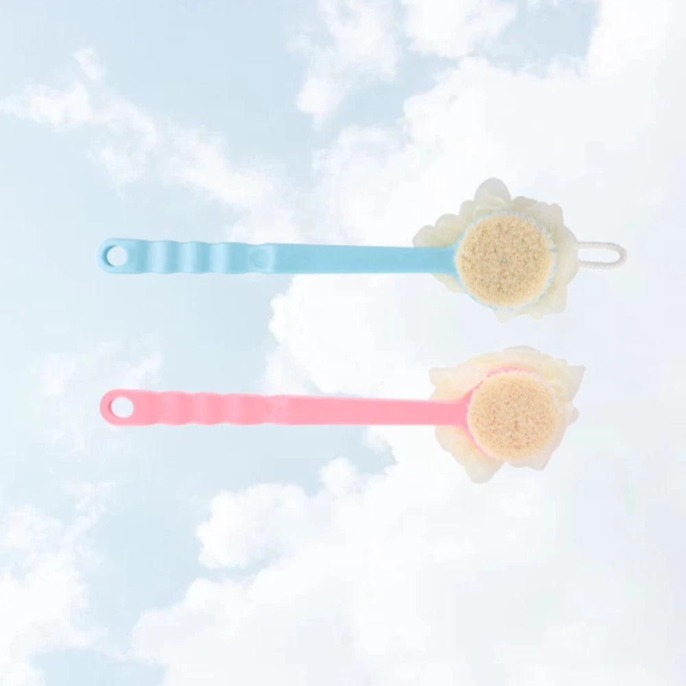 2 Pcs Back Rub Bath Brush Body Shower Scrubber Flower Long Handle