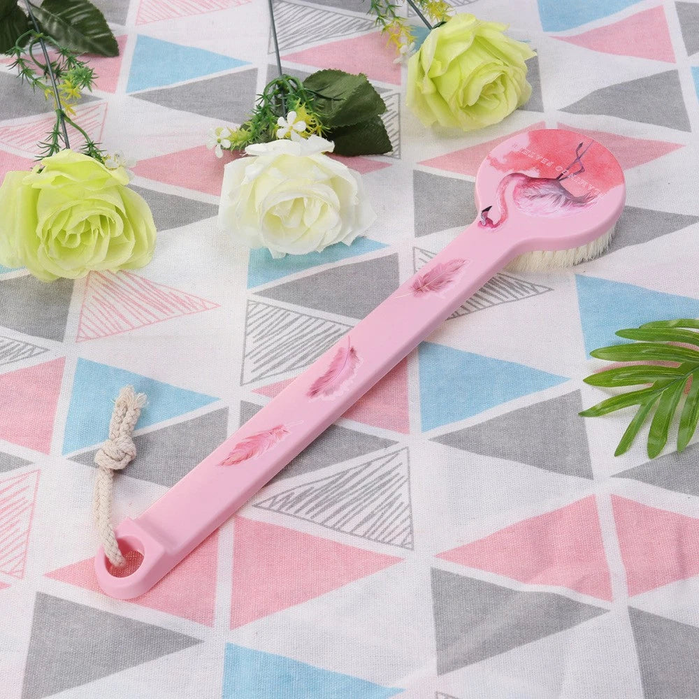 Long Handle Bath Scrubber Printed Body Brush Exfoliating Shower Brush (Flamingo)