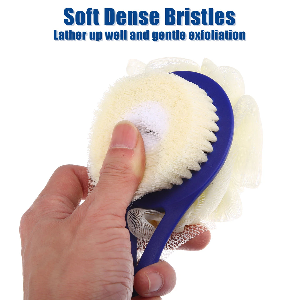 2pcs Bath Brush with Bristles for Back Shower with Long Handle Blue White