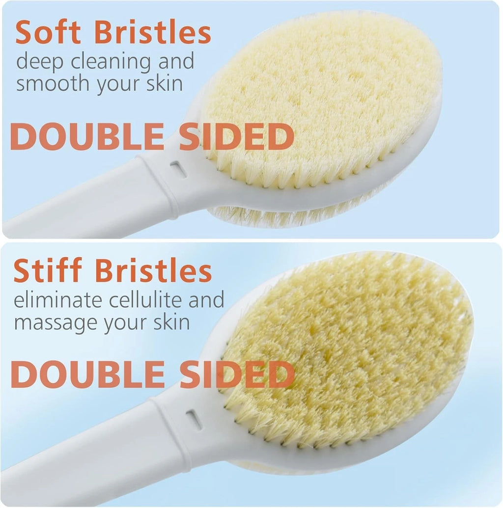 Shower Brush with Soft and Stiff Bristles 20 Extra Long Handle DualSided Back