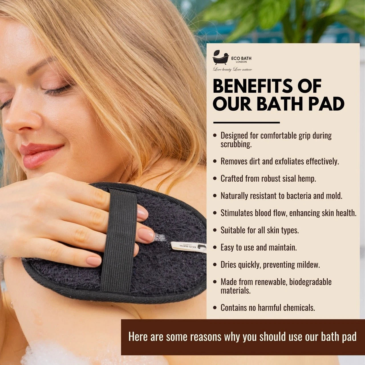 Natural Sisal Hemp Bath Pad Black