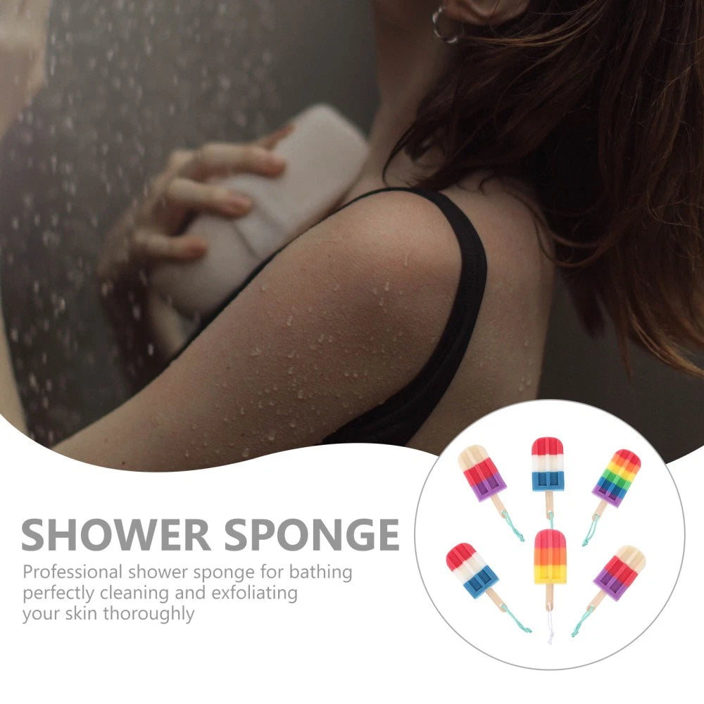 6Pcs Ice Cream Shaped Shower Body Sponge Scrubber Brush Exfoliating Body Washer
