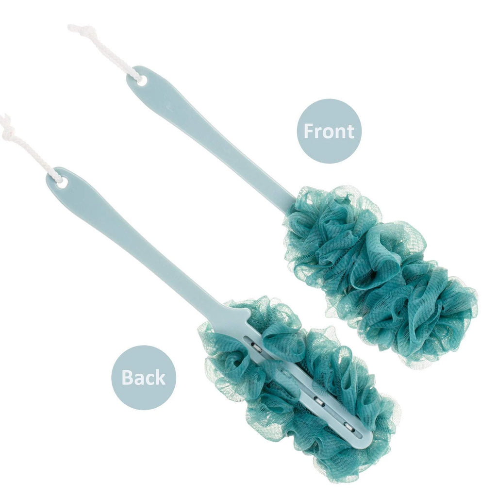 Blue Loofah Back Scrubber, Long Handle Exfoliating Shower Brush for All Skin