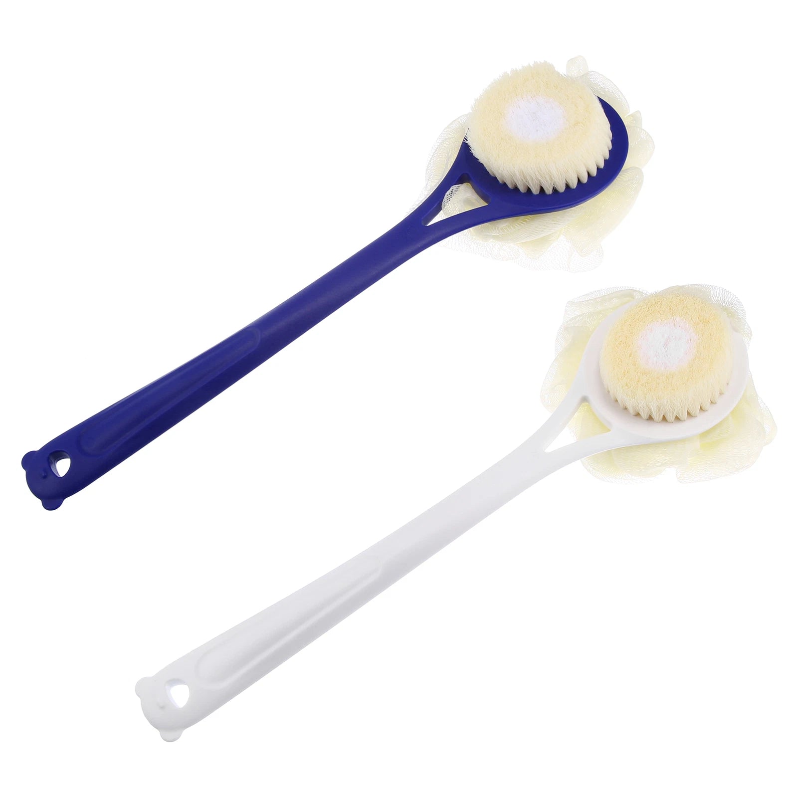 2pcs Bath Brush with Bristles for Back Shower with Long Handle Blue White